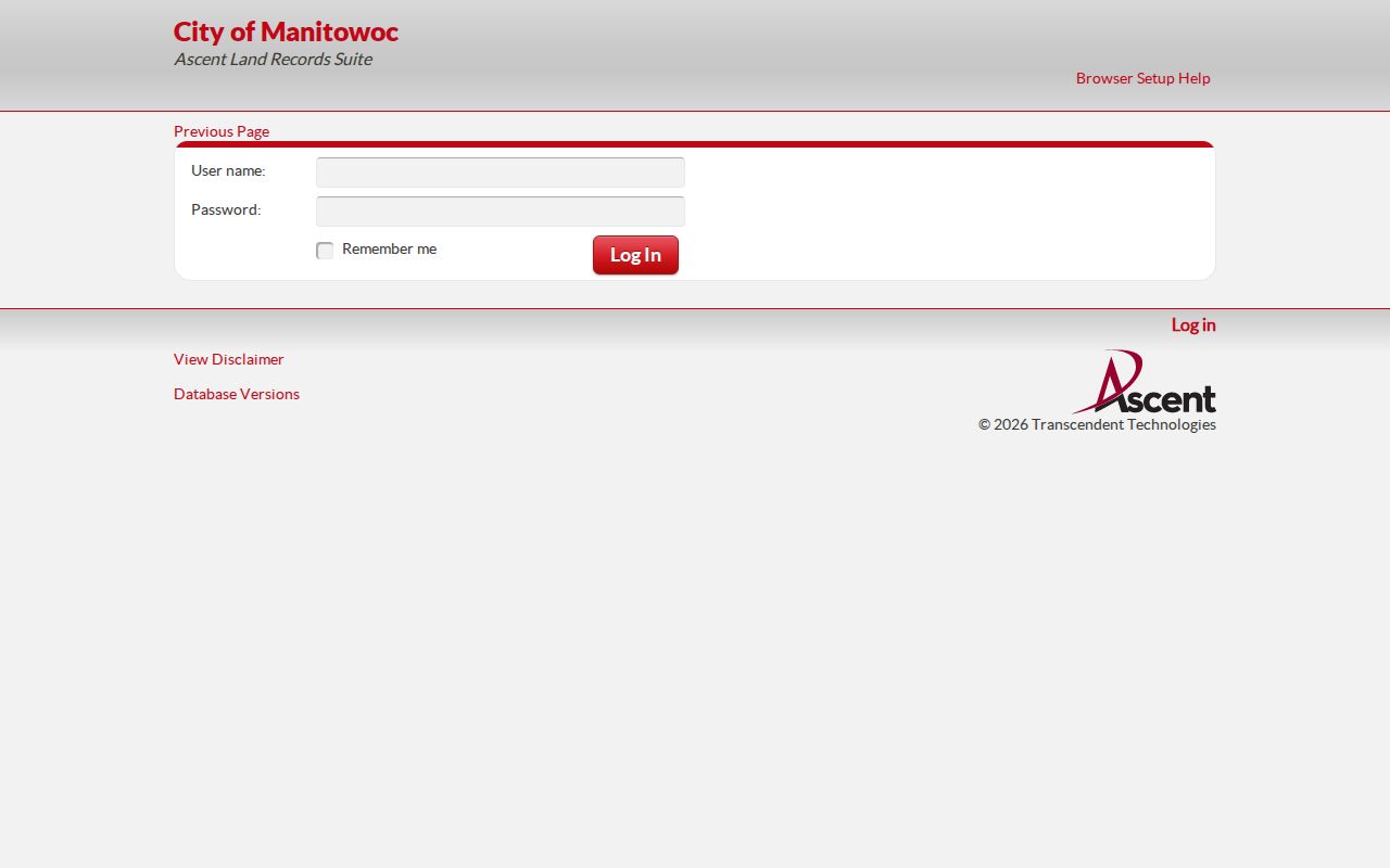 City of Manitowoc Ascent property search fields