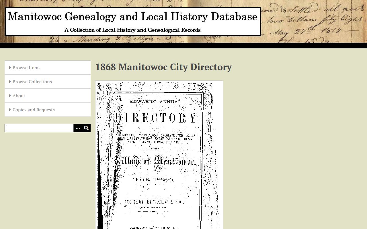 Manitowoc city directory 1868 digital item page