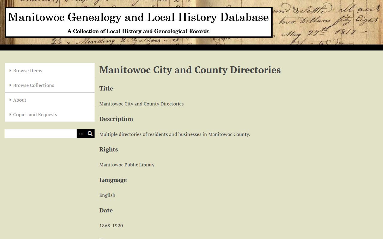 Manitowoc Public Library digitized city and county directory collection